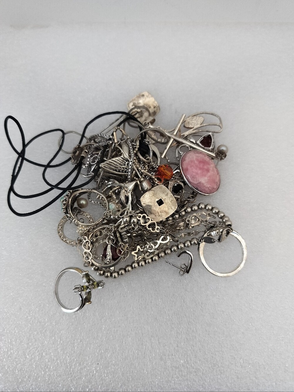 925 Silver-Tone Jewelry Lot with Pink Stone Accent (Untested) No Scrap